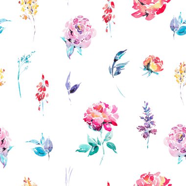 Kırmızı gül ile suluboya çiçek sorunsuz sınır