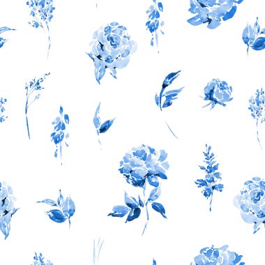 Kırmızı Güllü suluboya çiçek seamless modeli