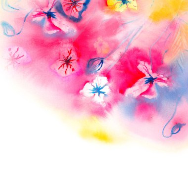 Suluboya çiçekli bahar tebrik kartı