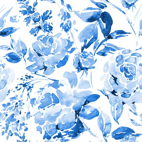 Цветочный узор акварели с красными розами — стоковое фото