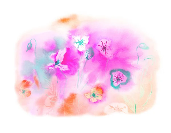 Lente wenskaart met aquarel bloemen — Stockfoto