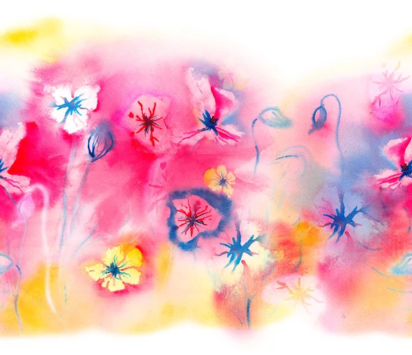 Lente naadloze grens met aquarel bloemen — Stockfoto