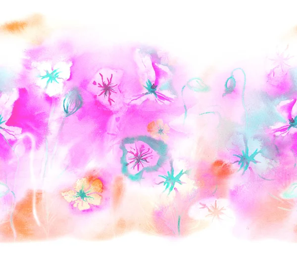 Borda sem costura primavera com flores aquarela — Fotografia de Stock