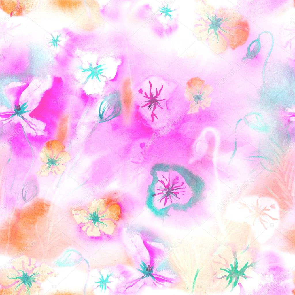 Spring seamless pattern with watercolor flowers