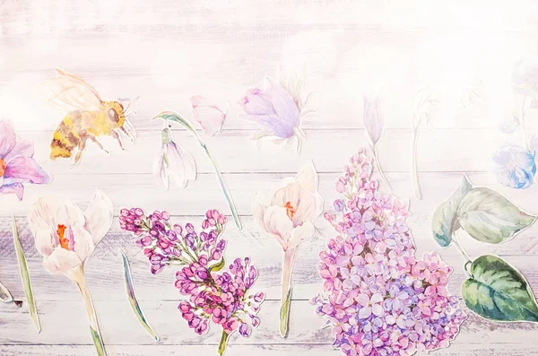 Décoration de printemps avec des fleurs aquarelle — Photo