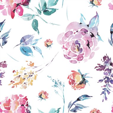 Vector watercolor floral seamless pattern