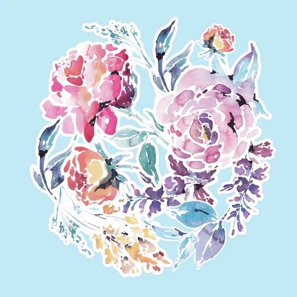 Vektor Aquarell floralen runden Rahmen von roten Rosen — Stockvektor