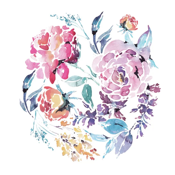 Vektor Aquarell floralen runden Rahmen von roten Rosen — Stockvektor