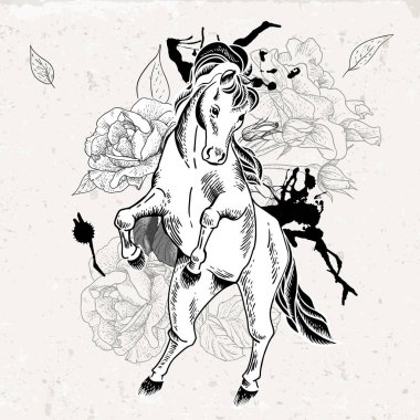 Elle çizilmiş tek renkli kroki at