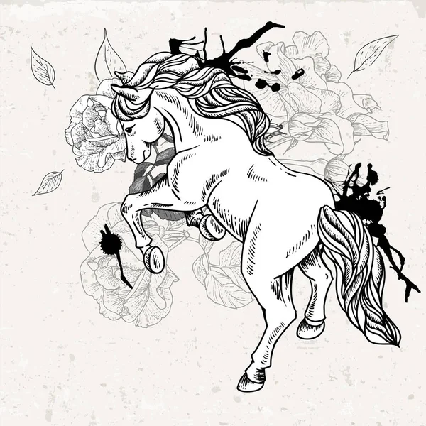Ručně kreslenou černobílé skici kůň — Stockový vektor