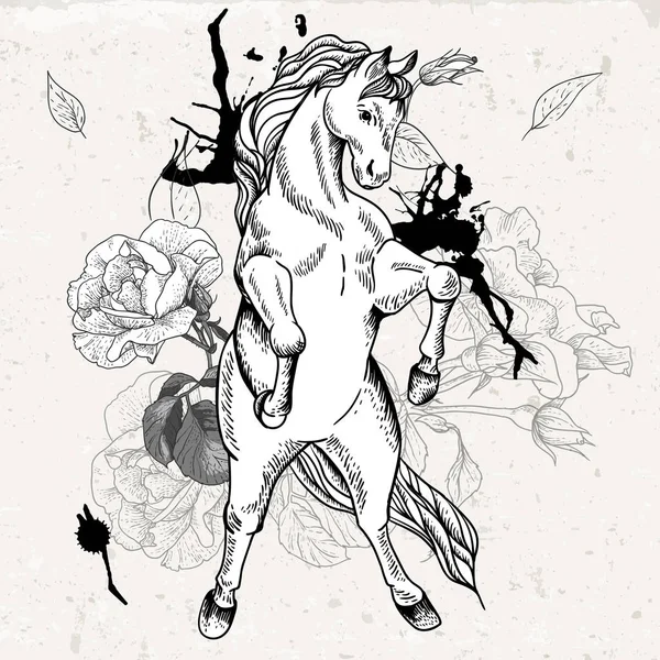 Ručně kreslenou černobílé skici kůň — Stockový vektor