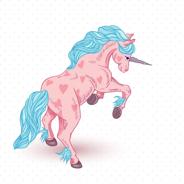 Illustrazione vettoriale di unicorno rosa con cuori — Vettoriale Stock