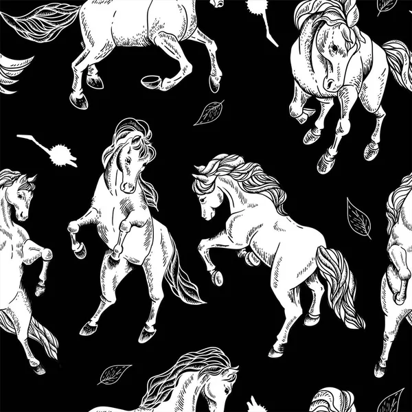 Ручной рисунок бесшовный фон с лошадью — стоковый вектор