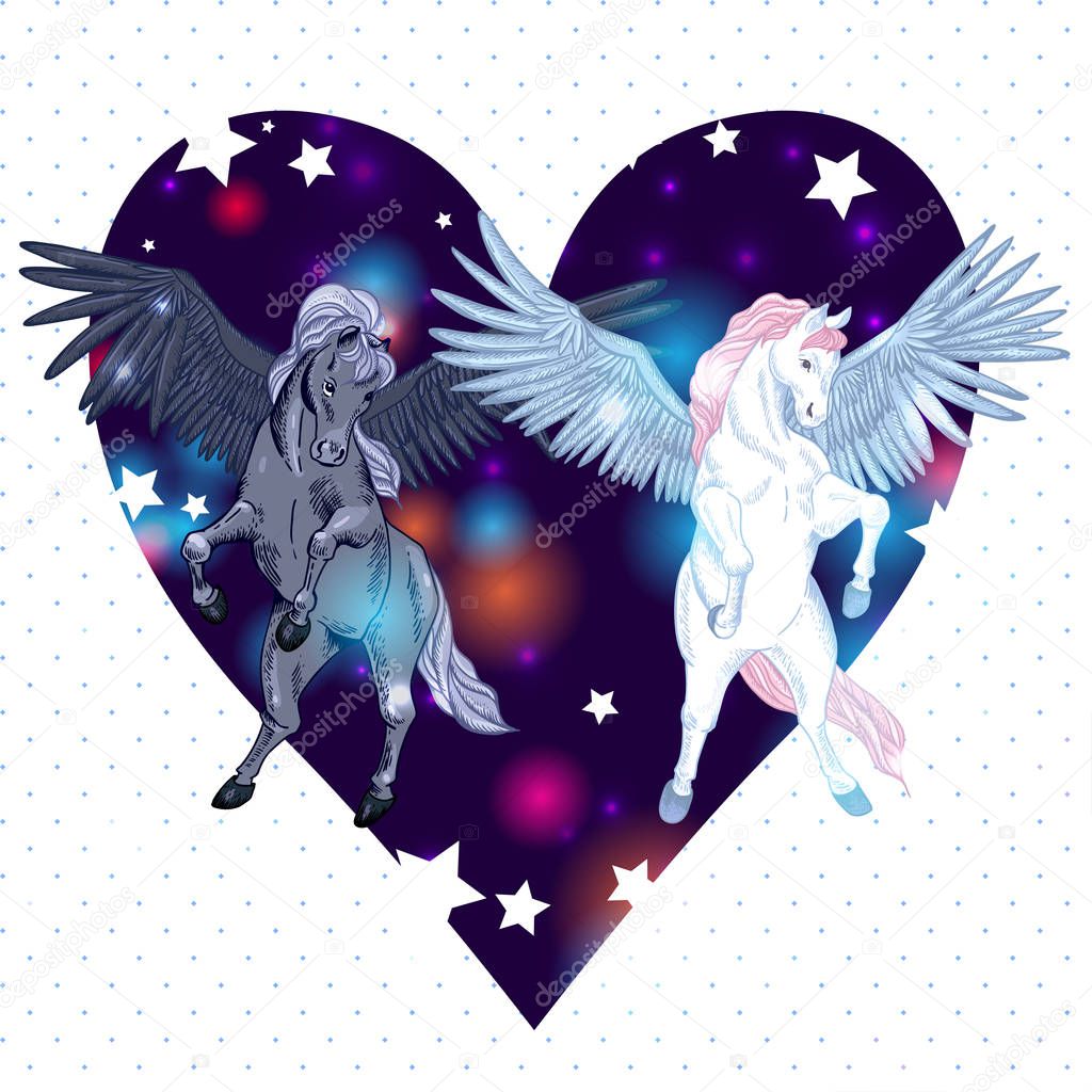 vector illustration with pair winged pegasus