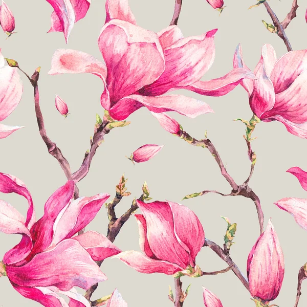 Watercolor Floral Spring Seamless Pattern with Magnolia — Stock Photo, Image