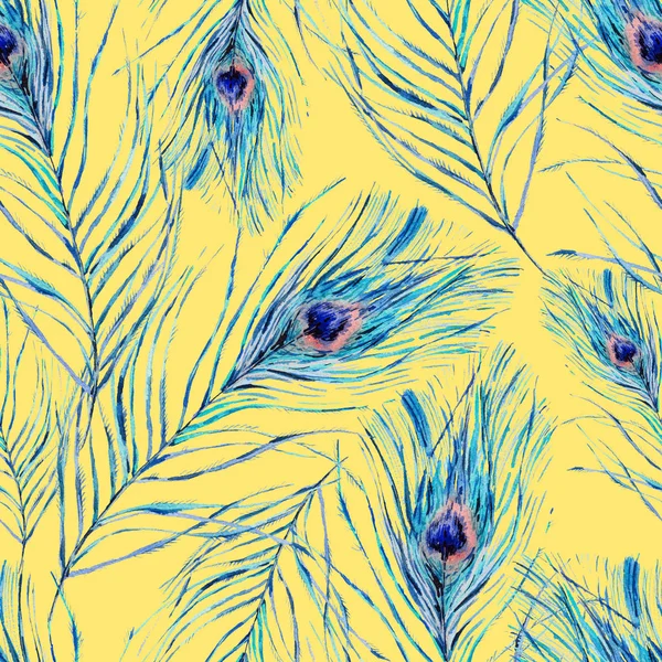 孔雀の羽と水彩のシームレス パターン — ストック写真