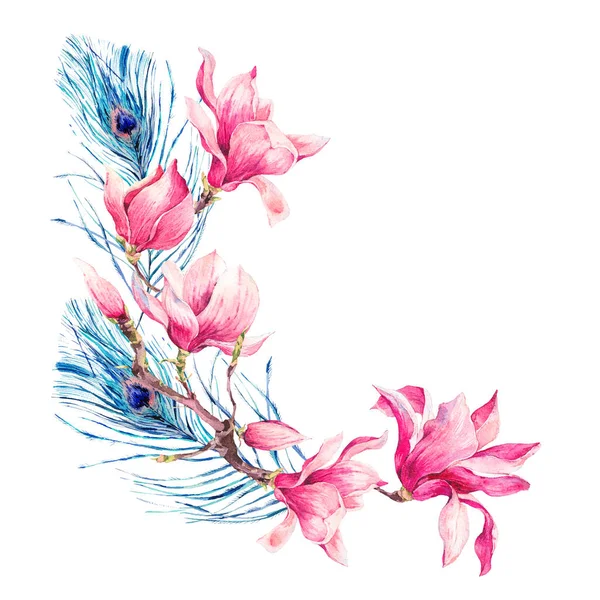 Aquarel Vintage bloemen boeket van Magnolia — Stockfoto