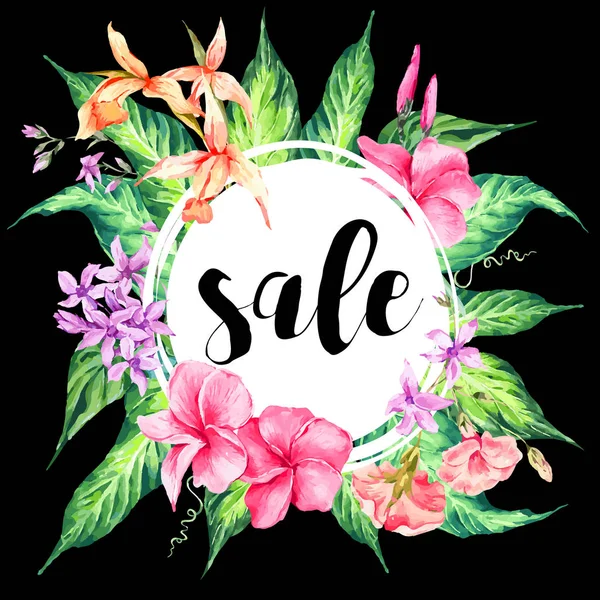 Vector vintage floral tropical sale card — Stock Vector