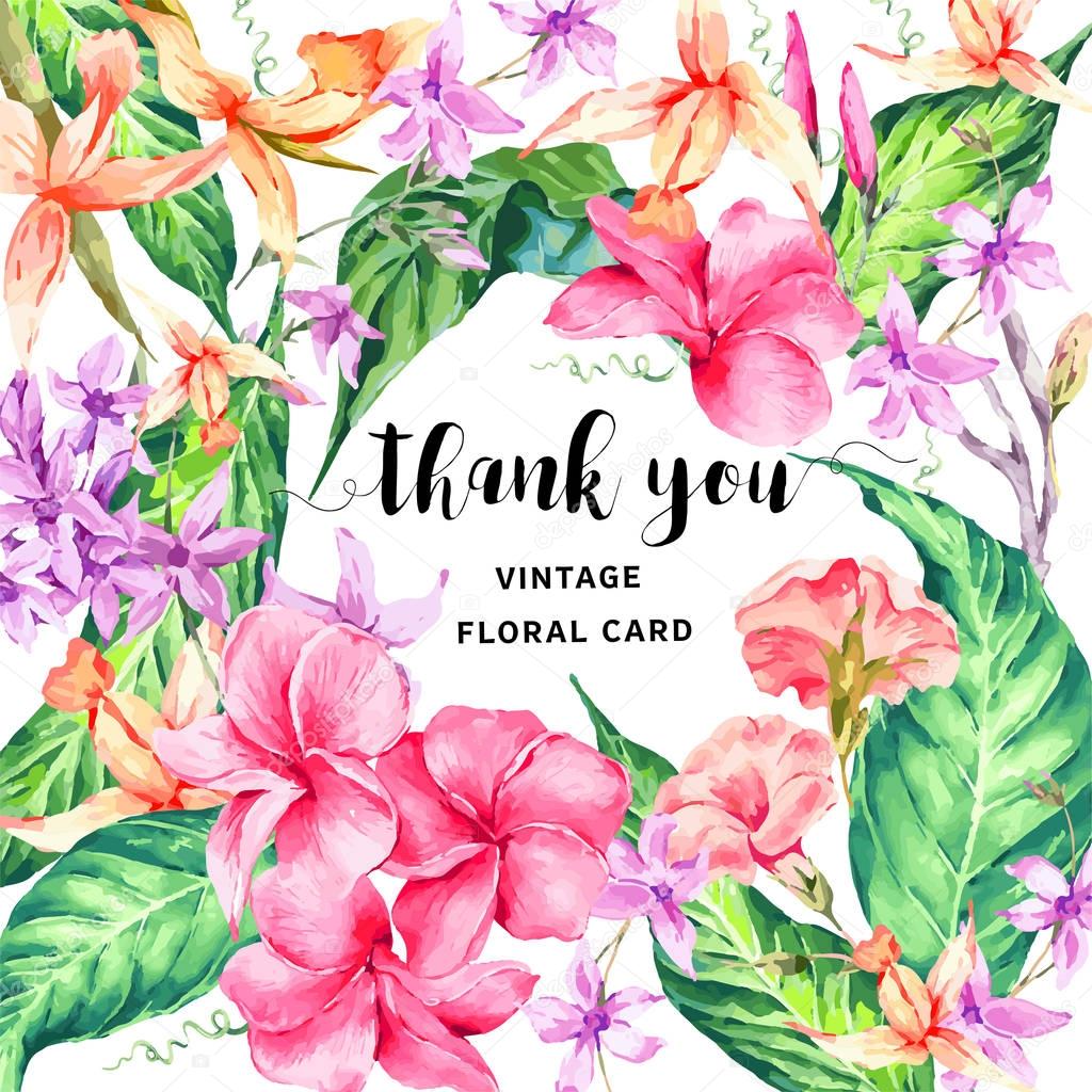 Vector vintage floral tropical Thank You card