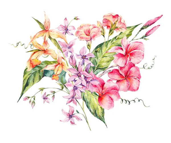 Watercolor vintage floral tropical card — Stock Photo, Image