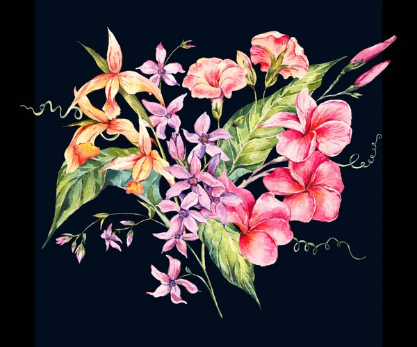 Carte tropicale floral vintage aquarelle — Photo