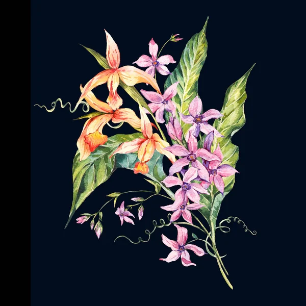 Akwarela karciane kwiatów tropikalnych — Zdjęcie stockowe