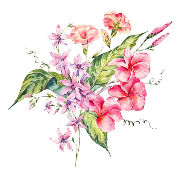 Akvarell vintage virágos trópusi kártya — Stock Fotó