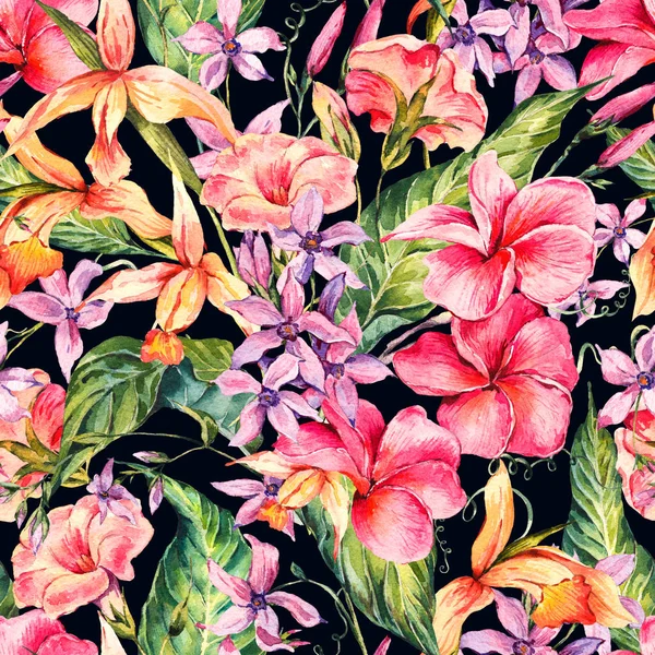 Watercolor floral tropical seamless pattern. — Stock Photo, Image