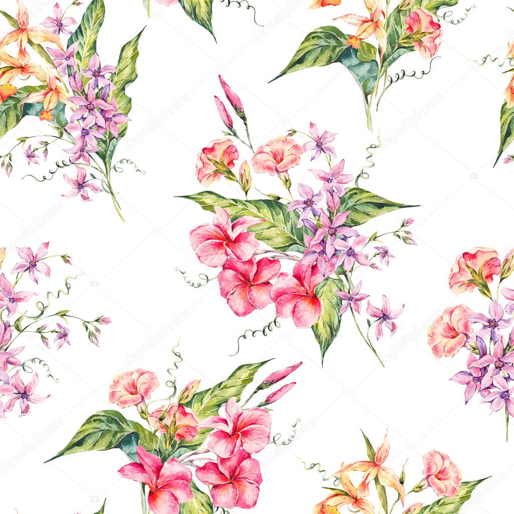 Watercolor floral tropical seamless pattern.