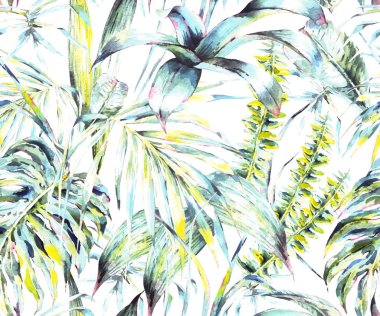 Doğal yaprakları egzotik suluboya seamless modeli