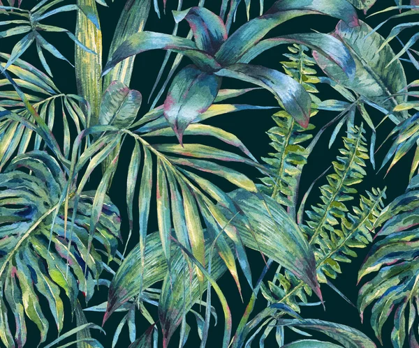 Natural leaves exotic watercolor seamless pattern — Stock Photo, Image
