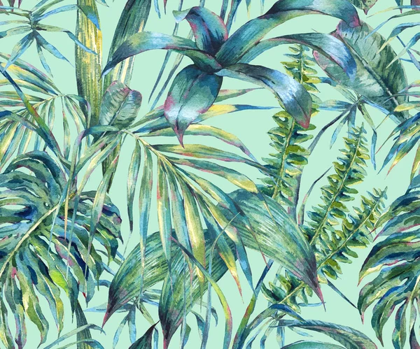 Natuurlijke bladeren exotische aquarel naadloze patroon — Stockfoto