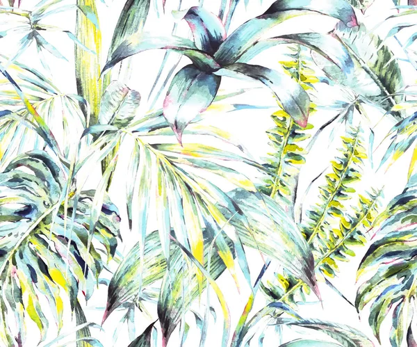 Doğal yaprakları egzotik suluboya seamless modeli