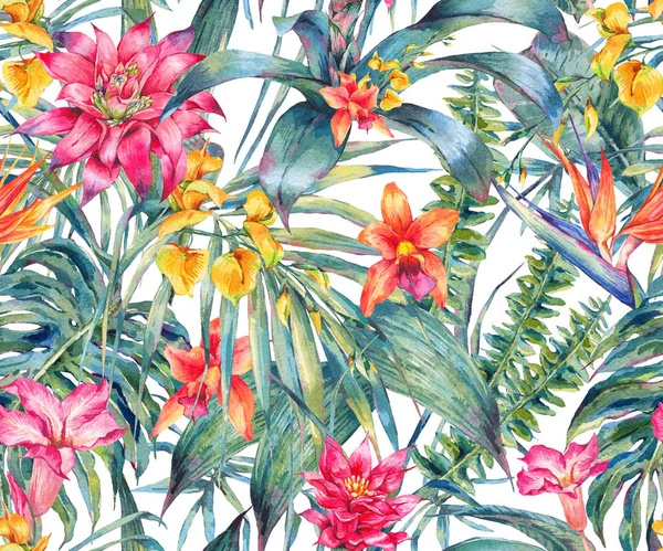 Watercolor floral tropical seamless pattern.