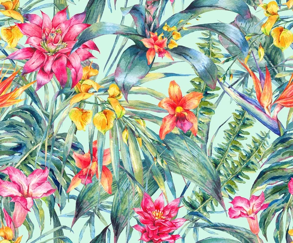 Watercolor floral tropical seamless pattern. — Stock Photo, Image