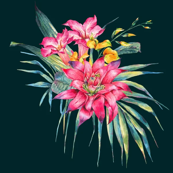 水彩ヴィンテージ花熱帯グリーティング カード — ストック写真