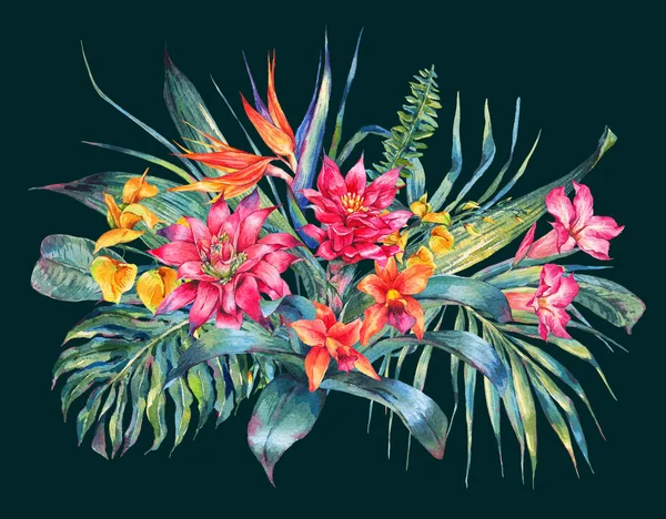 Aquarel vintage bloemen tropische wenskaart — Stockfoto
