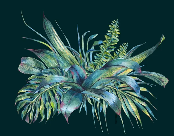 Folhas naturais cartão de saudação aquarela exótica — Fotografia de Stock