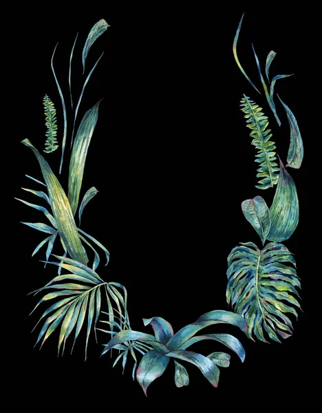 Přírodní listy exotické akvarel věnec — Stock fotografie