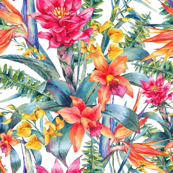 Acuarela vintage floral tropical patrón sin costuras — Foto de Stock