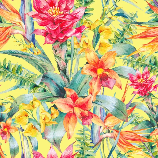 Watercolor vintage floral tropical seamless pattern — Stock Photo, Image