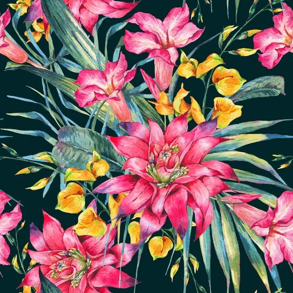 Akvarell vintage blommig tropiska sömlösa mönster — Stockfoto