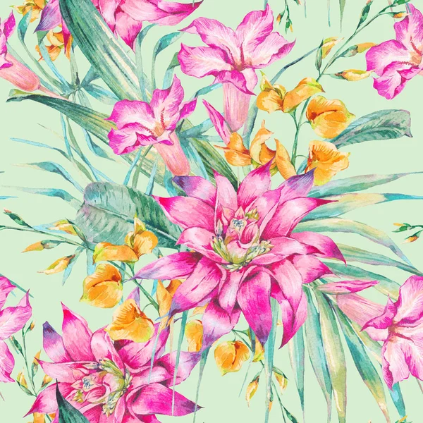 Watercolor vintage floral tropical seamless pattern — Stock Photo, Image