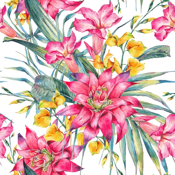 Watercolor vintage floral tropical seamless pattern — Stock Photo, Image