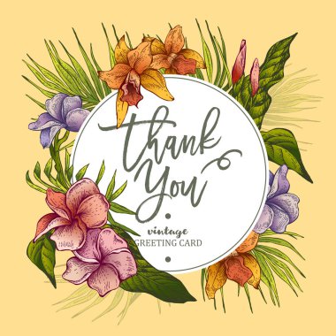 Summer Tropical Vintage Floral Greeting Card clipart