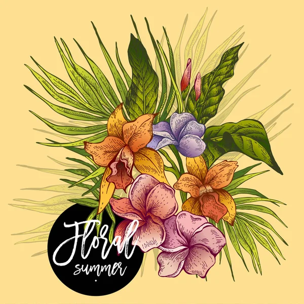 Vector vintage floral tropical cartão de saudação — Vetor de Stock