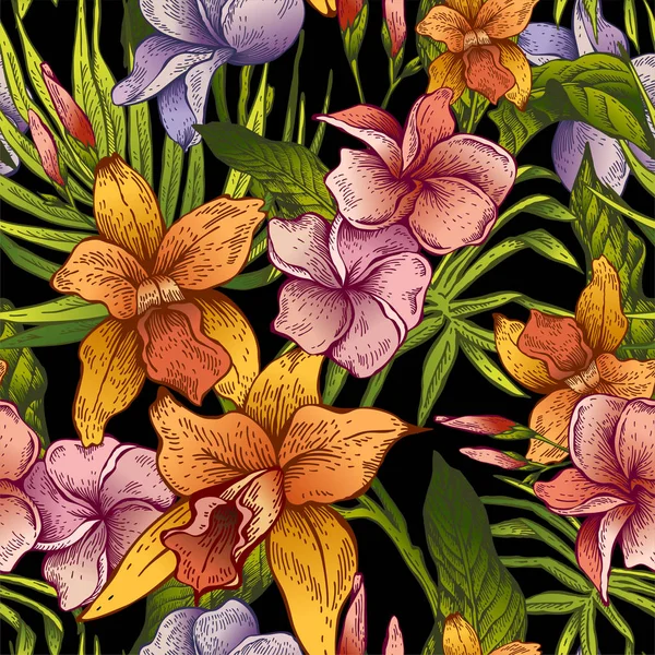 ビンテージ花熱帯シームレス パターン ベクトル — ストックベクタ