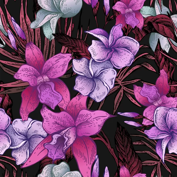 Vector vintage floral tropical patrón sin costuras — Archivo Imágenes Vectoriales