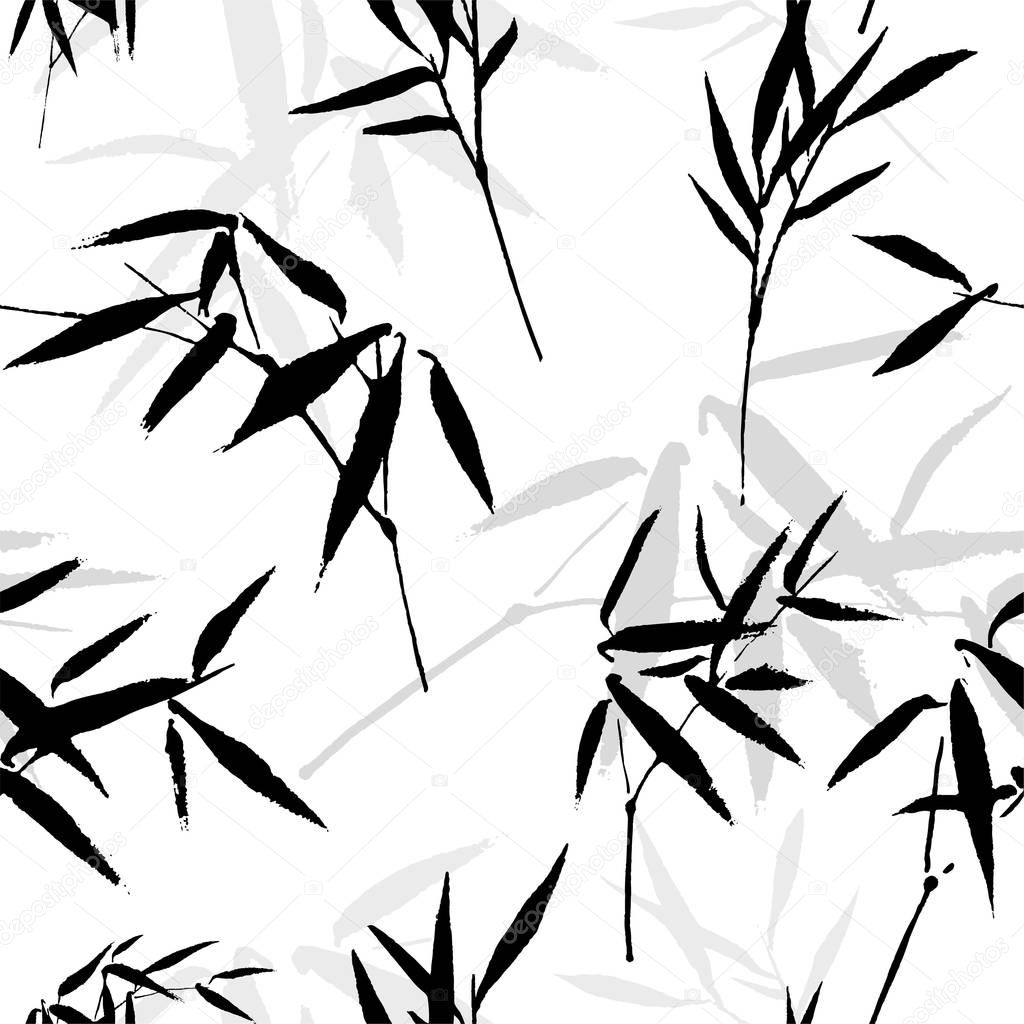Ink drawing seamless pattern with a bamboo