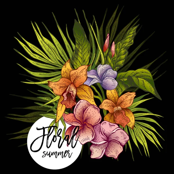 Vector vintage floral tropical cartão de saudação — Vetor de Stock